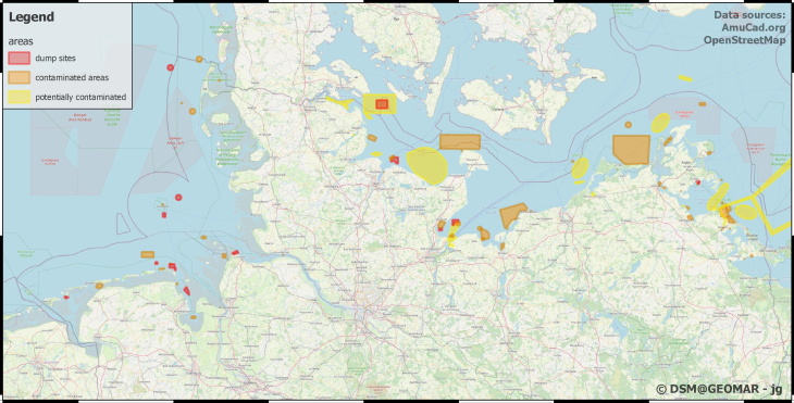 Karte mit Verklappungsorten von Munition in Nord- und Ostsee